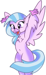 Size: 741x1184 | Tagged: safe, artist:latecustomer, artist:rainbow eevee, derpibooru original, character:silverstream, species:hippogriff, cheering, cute, diastreamies, female, happy, looking down, open mouth, simple background, smiling, solo, trace, transparent background