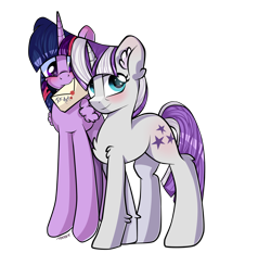 Size: 1500x1400 | Tagged: safe, artist:n0kkun, character:twilight sparkle, character:twilight sparkle (alicorn), character:twilight velvet, species:alicorn, species:pony, species:unicorn, blushing, duo, female, letter, mare, mother and daughter, mother's day, mouth hold, simple background, transparent background