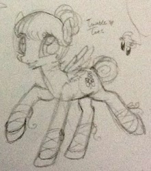 Size: 569x645 | Tagged: safe, artist:laceymod, oc, oc:twinkle toes, species:pegasus, species:pony, female, mare, monochrome, sketch, solo, traditional art