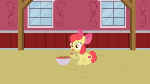 Size: 480x270 | Tagged: safe, artist:forgalorga, character:apple bloom, character:applejack, abuse, angry, animated, applebuse, applejack's hat, barn, betrayal, clothing, cowboy hat, dishonorapple, eating, everypony is strange, female, food, hat, moral event horizon, red face, strawberry, that pony sure does hate strawberries, this ended in pain, traitor, you dun goofed
