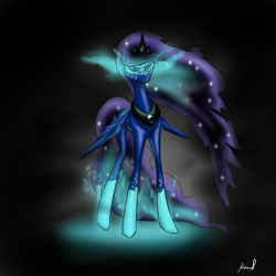 Size: 1440x1440 | Tagged: safe, artist:tracerpainter, character:princess luna, species:alicorn, species:pony, aura, corrupted, ethereal mane, galaxy mane, glowing eyes, power-up, stars