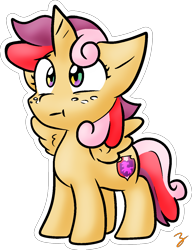 Size: 1016x1321 | Tagged: safe, artist:zutcha, character:apple bloom, character:scootaloo, character:sweetie belle, species:alicorn, species:chimera, species:pegasus, species:pony, cutie mark crusaders, female, filly, freckles, fusion, simple background, solo, the ultimate cutie mark crusader, this will end in tears and/or death and/or covered in tree sap, transparent background