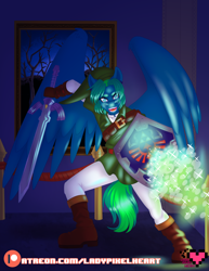 Size: 3400x4400 | Tagged: safe, artist:ladypixelheart, oc, species:anthro, species:pegasus, species:pony, clothing, cosplay, costume, link, patreon, patreon logo, solo, the legend of zelda, the legend of zelda: ocarina of time