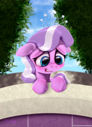 Size: 4550x6300 | Tagged: safe, artist:darksly, character:diamond tiara, species:earth pony, species:pony, episode:crusaders of the lost mark, g4, my little pony: friendship is magic, absurd resolution, bridge, crying, cute, female, filly, floppy ears, jewelry, open mouth, outdoors, sad, scene interpretation, solo, tears of sadness, the pony i want to be, tiara, tree