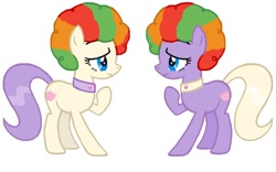 Size: 900x561 | Tagged: safe, artist:durpy, character:vera, species:pony, afro, clown hair, confused, frou frou, frou sisters, looking at each other, spa pony, twins