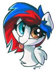 Size: 796x1003 | Tagged: safe, artist:saxopi, oc, oc only, oc:beatbreaker, species:pegasus, species:pony, blep, bust, heterochromia, simple background, solo, tongue out, white background