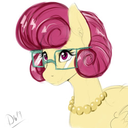 Size: 2000x2000 | Tagged: safe, artist:thelunarmoon, character:posey shy, species:pegasus, species:pony, bust, female, glasses, jewelry, mare, milf, necklace, portrait, simple background, solo, white background