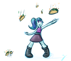Size: 960x824 | Tagged: safe, artist:zutcha, character:sonata dusk, my little pony:equestria girls, armpits, female, food, happy, sketch, smiling, solo, sonataco, taco, that girl sure loves tacos