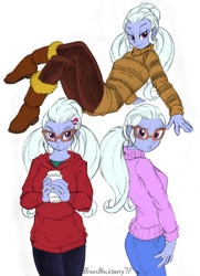 Size: 712x982 | Tagged: safe, artist:brianblackberry, character:sugarcoat, my little pony:equestria girls, boots, breasts, busty sugarcoat, clothing, colored, colored sketch, female, hoodie, looking at you, shoes, simple background, solo, sweater, white background, winter boots