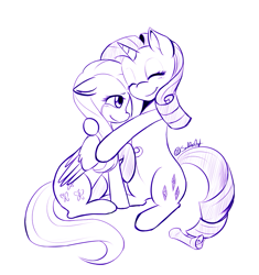 Size: 997x1061 | Tagged: safe, artist:spittfireart, character:fluttershy, character:rarity, species:pegasus, species:pony, species:unicorn, ship:rarishy, crying, female, hug, lesbian, mare, monochrome, shipping, smiling
