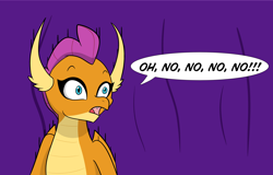 Size: 3196x2040 | Tagged: safe, artist:chedx, character:smolder, species:dragon, comic:claws and hooves, dialogue, dragoness, fear, female, no, reaction image, shocked, speech bubble
