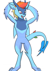 Size: 1341x1810 | Tagged: safe, artist:chedx, character:rainbow dash, species:dragon, comic:claws and hooves, claws, dragonified, rainbow dragon, scales, species swap, tail, wings