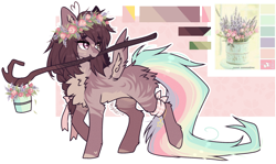 Size: 1982x1178 | Tagged: safe, artist:tenebristayga, oc, unnamed oc, species:pegasus, species:pony, butt fluff, chest fluff, color palette, ear fluff, female, flower, rainbow tail, solo, stick, wing fluff