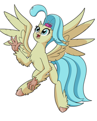 Size: 8000x10000 | Tagged: safe, artist:chedx, character:princess skystar, species:hippogriff, g4, my little pony: the movie (2017), cute, fanart, female, freckles, open mouth, simple background, skyabetes, spread wings, waving, wings