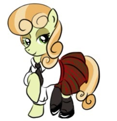 Size: 243x251 | Tagged: safe, artist:bunnimation, character:junebug, species:earth pony, species:pony, g4, clothing, female, mare, necktie, photoshop, school uniform, schoolgirl, shirt, simple background, skirt, solo, white background