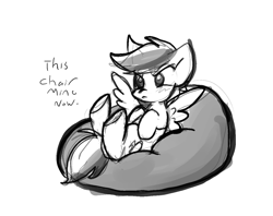 Size: 1188x941 | Tagged: safe, artist:zutcha, character:rainbow dash, species:pegasus, species:pony, beanbag, female, grayscale, mare, monochrome, simple background, sketch, solo, white background
