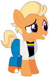 Size: 1994x3053 | Tagged: safe, artist:jawsandgumballfan24, base used, character:tender taps, species:earth pony, species:pony, adrien agreste, blonde hair, clothing, cosplay, costume, male, miraculous ladybug, pants, shoes, sneakers