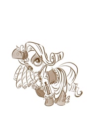 Size: 638x825 | Tagged: safe, artist:bunnimation, character:rarity, species:pony, species:unicorn, g4, classy, clothing, dress, female, hat, mare, monochrome, monocle, photoshop, simple background, solo, steampunk, top hat, white background