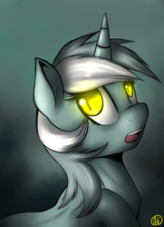 Size: 1300x1800 | Tagged: dead source, safe, artist:spittfireart, character:lyra heartstrings, species:pony, species:unicorn, female, glowing eyes, gradient background, lyra's nightmare, mare, nightmare, slit eyes, solo