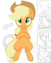 Size: 1200x1500 | Tagged: safe, artist:tex, character:applejack, oc, oc:anon, oc:tex, species:human, applebucking thighs, child bearing hips, partial color, sketch, wide hips, wip