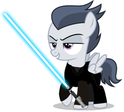 Size: 1123x1018 | Tagged: safe, artist:chrzanek97, artist:jawsandgumballfan24, edit, character:rumble, species:pegasus, species:pony, colt, crossover, foal, jedi, jedi knight, lightsaber, male, simple background, solo, star wars, transparent background, weapon