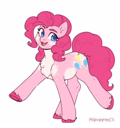 Size: 3057x3254 | Tagged: safe, artist:helemaranth, rcf community, character:pinkie pie, species:earth pony, species:pony, chest fluff, coat markings, colored pupils, cute, dappled, diapinkes, female, mare, open mouth, pale belly, simple background, solo, unshorn fetlocks, white background