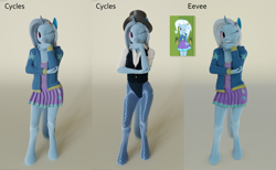Size: 6240x3840 | Tagged: safe, artist:stellarator, character:trixie, species:anthro, species:pony, species:unguligrade anthro, species:unicorn, my little pony:equestria girls, 3d, blender, blender cycles, blender eevee, button-up shirt, clothing, contrapposto, cycles render, equestria girls anthropized, equestria girls outfit, female, fishnet pantyhose, fishnets, hair ornament, hat, hoodie, leotard, looking at you, magician outfit, mare, miniskirt, not sfm, one eye closed, pantyhose, pleated skirt, shirt, skirt, smiling, solo, tights, top hat, vest, wink