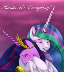 Size: 5305x5950 | Tagged: safe, artist:darksly, character:princess celestia, character:twilight sparkle, character:twilight sparkle (alicorn), species:alicorn, species:pony, episode:the last problem, g4, my little pony: friendship is magic, absurd resolution, crying, cute, cutelestia, duo, eyes closed, heartwarming, hug, open mouth, princess twilight 2.0, twiabetes