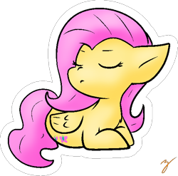 Size: 570x564 | Tagged: safe, artist:zutcha, character:fluttershy, species:pegasus, species:pony, cute, eyes closed, female, folded wings, mare, outline, prone, shyabetes, simple background, snooty, solo, transparent background, white outline, wings