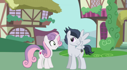Size: 2500x1392 | Tagged: safe, artist:jawsandgumballfan24, artist:sonofaskywalker, edit, character:rumble, character:sweetie belle, species:pegasus, species:pony, species:unicorn, ship:rumbelle, episode:growing up is hard to do, g4, my little pony: friendship is magic, spoiler:s09, female, male, mare, older, older rumble, older sweetie belle, ponyville, shipping, stallion, straight