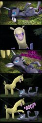 Size: 1280x3737 | Tagged: safe, artist:pika-robo, community related, character:oleander, character:paprika paca, species:alpaca, them's fightin' herds, spoilers for another series, 3d, boop, comic, famous last words, halloween, halloween (movie), halloween 2018, halloween 2019, holiday, legs in air, movie reference, on back, parody, scene parody, source filmmaker