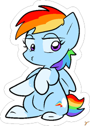 Size: 432x603 | Tagged: safe, artist:zutcha, character:rainbow dash, species:pegasus, species:pony, backwards cutie mark, female, signature, simple background, socks (coat marking), solo, transparent background