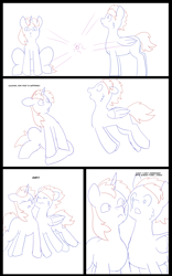 Size: 5000x8000 | Tagged: safe, artist:chedx, commissioner:bigonionbean, writer:bigonionbean, oc, oc:fast hooves, oc:home defence, species:pony, comic:the fusion flashback, butt, clydesdale, comic, confused, confusion, dialogue, flank, fusion, fusion:fast hooves, fusion:home defence, large butt, magic, panicking, plot, potion, sketch, sketch dump, spread wings, swelling