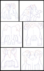 Size: 707x1131 | Tagged: safe, artist:chedx, commissioner:bigonionbean, writer:bigonionbean, oc, oc:fast hooves, oc:home defence, oc:king speedy hooves, species:pony, comic:the fusion flashback, blushing, butt, clydesdale, comic, confused, confusion, dialogue, flank, fusion, fusion:fast hooves, fusion:home defence, fusion:king speedy hooves, large butt, magic, panicking, plot, potion, sketch, sketch dump, spread wings, swelling, thicc ass