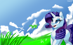 Size: 5645x3508 | Tagged: safe, artist:skyart301, artist:skyline19, character:rarity, species:pony, cloud, female, looking up, scenery, sky, solo