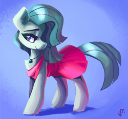 Size: 1280x1191 | Tagged: safe, artist:saxopi, character:marble pie, species:earth pony, species:pony, alternate hairstyle, clothing, cute, dress, female, hair over one eye, jewelry, marblebetes, mare, necklace, solo