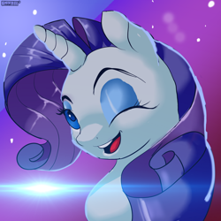 Size: 3508x3508 | Tagged: safe, artist:skyart301, artist:skyline19, character:rarity, species:pony, species:unicorn, bust, cute, female, mare, one eye closed, open mouth, portrait, raribetes, smiling, solo, wink