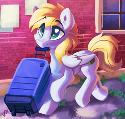 Size: 1280x1220 | Tagged: safe, artist:saxopi, oc, oc only, oc:cutting chipset, species:pegasus, species:pony, luggage, male, mouth hold, solo