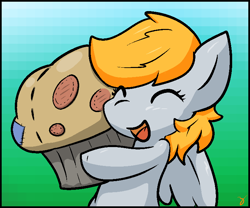 Size: 742x618 | Tagged: safe, artist:zutcha, character:derpy hooves, species:pegasus, species:pony, female, food, giant plushie, muffin, plushie, solo