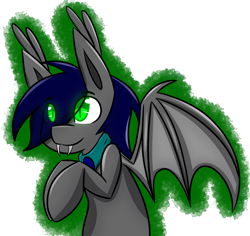Size: 2319x2189 | Tagged: safe, artist:askhypnoswirl, oc, oc only, oc:waterpony, species:bat pony, bandana, fangs, simple background, smiling, sneaking, solo, transparent background