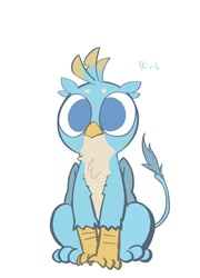 Size: 682x949 | Tagged: safe, artist:noupu, character:gallus, species:griffon, big eyes, birb, cute, dilated pupils, gallabetes, male, no pupils, simple background, sitting, solo, white background