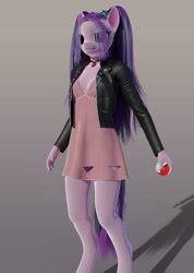 Size: 1536x2160 | Tagged: safe, artist:stellarator, character:aria blaze, species:anthro, species:unguligrade anthro, 3d, clothing, cosplay, costume, crossover, cycles, female, marnie (pokemon), not sfm, pokemon sword and shield, pokémon, solo, trenchcoat