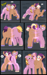 Size: 5000x8000 | Tagged: safe, artist:chedx, commissioner:bigonionbean, writer:bigonionbean, oc, oc:fast hooves, oc:home defence, oc:king speedy hooves, species:earth pony, species:pegasus, species:pony, species:unicorn, comic:the fusion flashback, blushing, butt, clydesdale, comic, confused, confusion, conjoined, dat butt, dialogue, extra thicc, flank, fusion, fusion:fast hooves, fusion:home defence, fusion:king speedy hooves, large butt, magic, merge, merging, panicking, plot, potion, swelling, swollen, thicc ass
