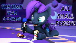 Size: 1920x1080 | Tagged: safe, artist:pika-robo, oc, oc:nyx, species:alicorn, species:pony, spoilers for another series, 3d, aigis, amada ken, crossover, doll, minato arisato, nyx avatar, persona, persona 3, playing, source filmmaker, text, toy, video game reference