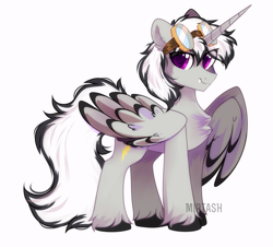 Size: 1837x1660 | Tagged: safe, artist:mirtash, oc, oc only, oc:dark tempest, species:alicorn, species:pony, alicorn oc, cute, cute little fangs, fangs, goggles, male, simple background, solo, stallion, watermark, white background