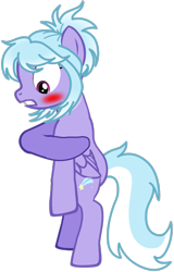 Size: 1599x2500 | Tagged: safe, artist:jawsandgumballfan24, character:cloudchaser, species:pegasus, species:pony, bipedal, blushing, covering, covering crotch, embarrassed, female, mare, simple background, solo, transparent background, we don't normally wear clothes