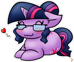 Size: 1694x1415 | Tagged: safe, artist:zutcha, character:twilight sparkle, character:twilight sparkle (scitwi), species:pony, species:unicorn, my little pony:equestria girls, blushing, both cutie marks, cute, ear fluff, equestria girls ponified, female, floppy ears, hair bun, heart, mare, ponified, ponyloaf, simple background, smiling, solo, transparent background, twiabetes, unicorn sci-twi, white outline