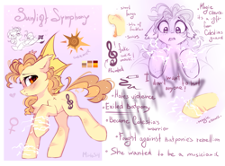 Size: 2323x1721 | Tagged: safe, artist:mirtash, oc, oc only, oc:sunlight symphony, species:bat pony, species:pony, adoptable, bat pony oc, bat wings, fangs, floppy ears, open mouth, reference sheet, solo, wings