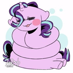 Size: 3000x3000 | Tagged: safe, artist:befishproductions, character:starlight glimmer, species:pony, species:unicorn, blep, blush sticker, blushing, coils, cute, eyes closed, female, floppy ears, glimmerbetes, high res, long glimmer, long pony, meme, solo, tongue out