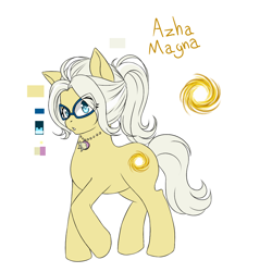 Size: 1100x1100 | Tagged: safe, artist:cdv, artist:sweeteater, derpibooru original, oc, oc:azha magna, species:earth pony, species:pony, female, glasses, jewelry, looking at you, necklace, ponytail, reference sheet, solo